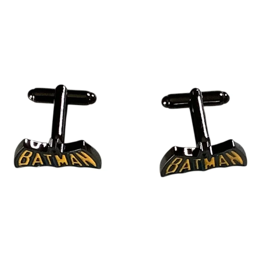 DC Comics Batman Cufflinks Mens OS Black Yellow Vintage Enamel‎ Logo Superhero